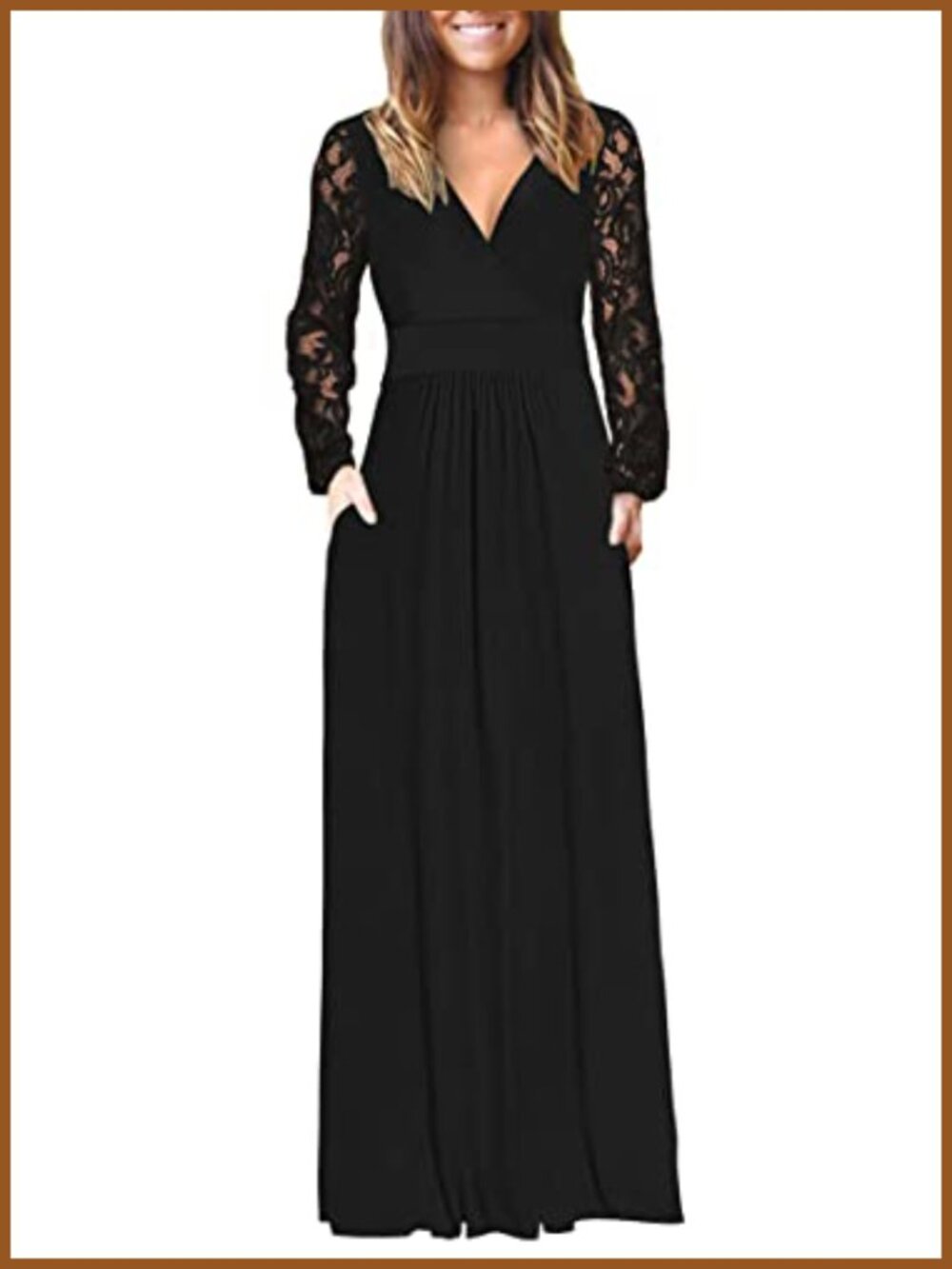 Lace Long Sleeve Maxi Dress V Neck Wrap Formal Party